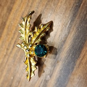 Vintage Gold Toned with Green Gemstone Brooch